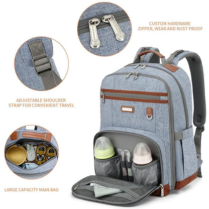 Diaper Bag Backpack, Large Baby Nappy Bags with Portable Changing Pad for Boys and GirlsMultifunction Travel Baby Bag for Moms Dads, Shower Gifts Waterproof and Stylish，Light Blue