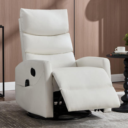 Trustyue Swivel Rocker Recliner Chair, 360° Swivel Recliner with Heat and Massage, Rocker Recliner Nursery Glider Chair with Side Pockets for Living Room (Beige, Fabric)
