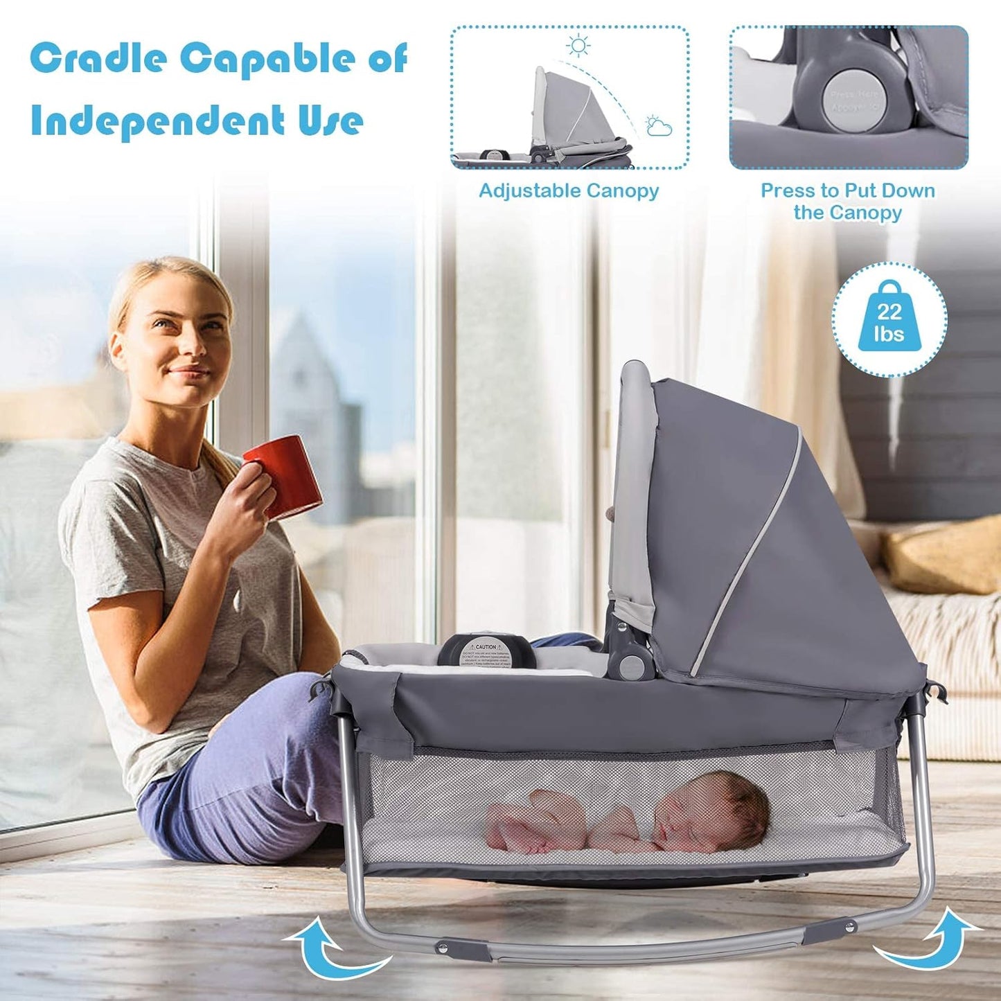 HONEY JOY Pack and Play, 5 in 1 Portable Infant Playpen with Bassinet & Changing Table, Storage Bag, Music Box, Toys, Carry Bag, Nursery Center, Baby Playard Pack n Play Crib for Boys Girls