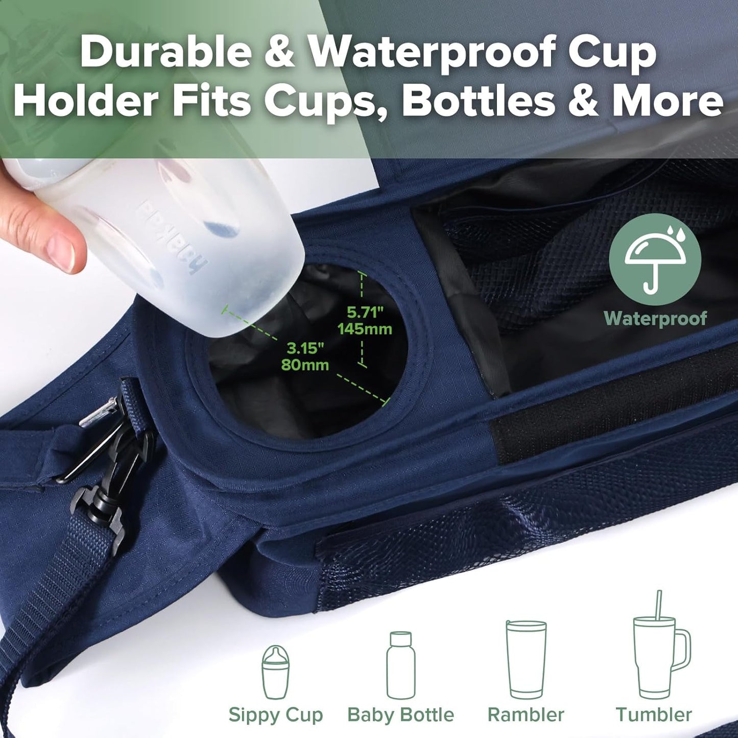 haakaa Universal Stroller Organizer - Black, Single Cup Holder, Stroller Caddy Accessories with Shoulder Strap & Extra Non-Slip Stroller Hook, Fits Most Strollers