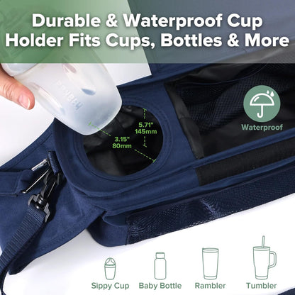 haakaa Universal Stroller Organizer - Black, Single Cup Holder, Stroller Caddy Accessories with Shoulder Strap & Extra Non-Slip Stroller Hook, Fits Most Strollers