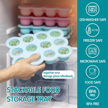 12x1.5oz Baby Food Storage Containers, Baby Food Freezer Tray with Clip Lid Gossamer Pink, Food Grade Silicone Freezer Trays for Purees & Vegetables