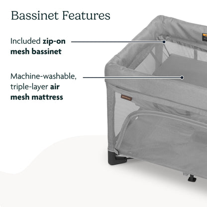 UPPAbaby Remi Playard | Deluxe 3-in-1 Portable Playard, Bedside Bassinet + Travel Crib| Mesh Bassinet, Mattress, Organic Cotton Mattress Cover + Storage Bag Included | Charlie (Sand Mélange)
