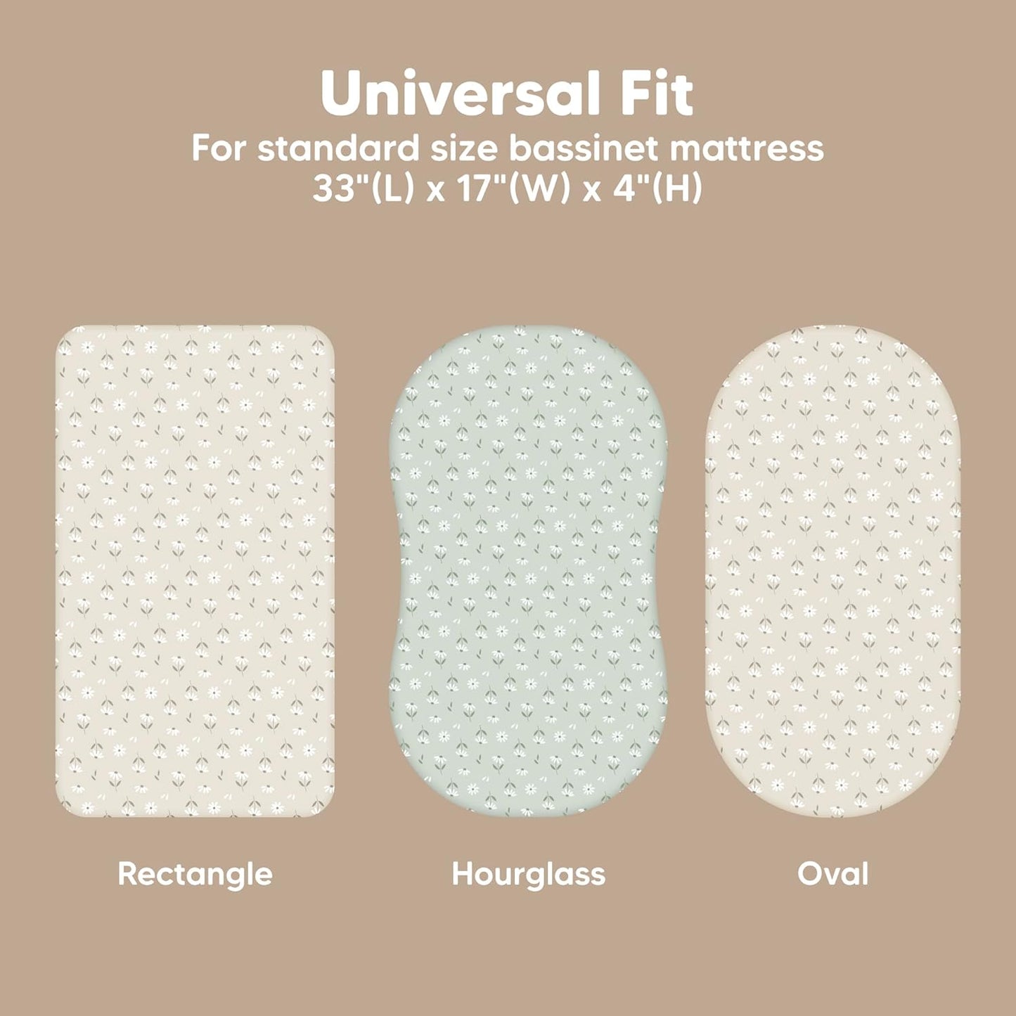 2-Pack Baby Bassinet Sheets Girl, Boy - 33x17 Viscose Derived from Bamboo Bedside Mattress Fitted Bassinet Sheets, Compatible with Halo Bassinest Swivel Sleeper, Baby Delight, Graco (Pecan)