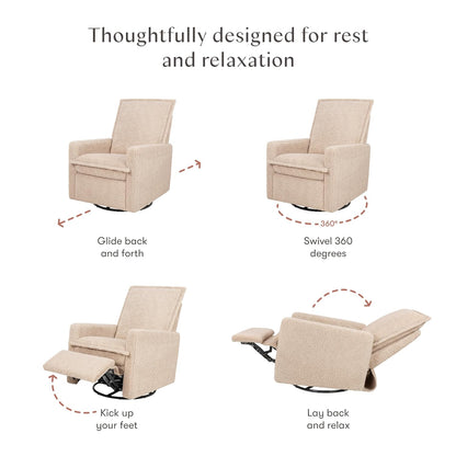 Babyletto Cali Pillowback Swivel Glider in Performance Plastic Cream Eco-Weave, Water Repellent & Stain Resistant, Greenguard Gold and CertiPUR-US Certified