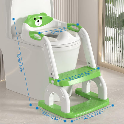 Potty Training Seat with Step Stool for Toddlers - Upgrade 2-in-1 Toilet Seat Toilet Ladder for Kids Children Boys Girls, Anti-Slip Pad & Adjustable Height with Waterproof - Pink