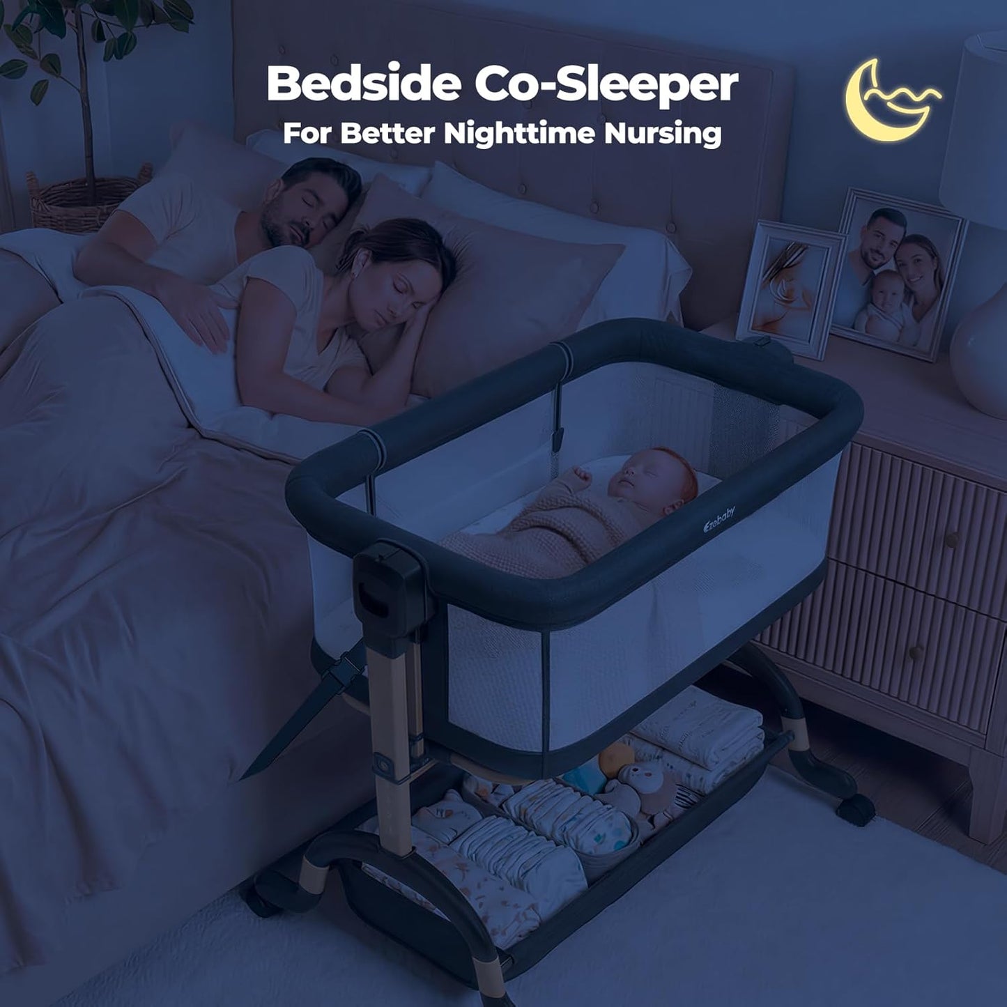 Ezebaby 3 in 1 Baby Bassinet Bedside Sleeper, Rocking Bassinet for Baby with Comfy Mattress & Breathable Full Mesh Sides, 7 Height Adjustable | Portable Crib for Newborns with Lockable Wheels