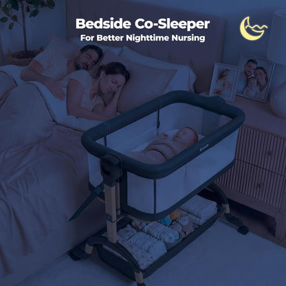 Ezebaby 3 in 1 Baby Bassinet Bedside Sleeper, Rocking Bassinet for Baby with Comfy Mattress & Breathable Full Mesh Sides, 7 Height Adjustable | Portable Crib for Newborns with Lockable Wheels