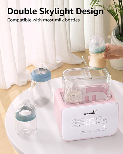 GROWSNY Fast Baby Bottle Warmer, 12-in-1 Milk Warmer with Steam and Water Bath Warming Modes for Breastmilk &Formula, Food Heating,with Thaw, Steri-lize, Egg Boil Function, Fits Most Types of Bottles