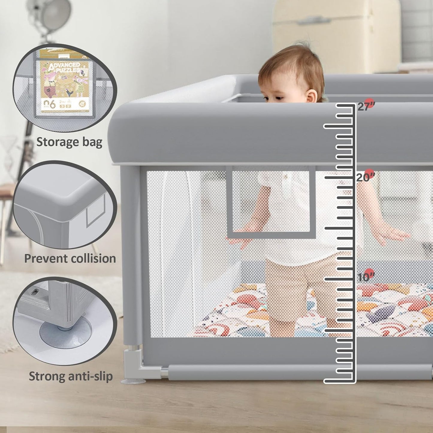 Baby Playpen with Mat 50x50 Inch, Play Pen for Babies and Toddlers with Gate, Baby Fence Sturdy Safety Playpen, Indoor & Outdoor Kids Activity Center