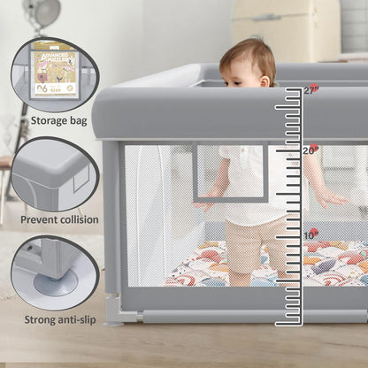 Baby Playpen with Mat 50x50 Inch, Play Pen for Babies and Toddlers with Gate, Baby Fence Sturdy Safety Playpen, Indoor & Outdoor Kids Activity Center