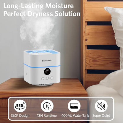 Air Purifier and Humidifier Combo for Bedroom, Covers Up to 200ft², H13 True HEPA Filter, 400ML Water Tank, Quiet Cool Mist Top Fill Essential Oil Diffuser for Baby, Pet Room, APP Control