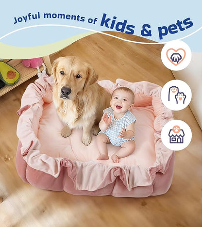 Little Dove 5-in-1 Plush Baby Play Gym, Tummy Time Mat with Blanket and 6 Sensory Toys, Baby Play Mats, Convertible Baby Gym for Sensory Development from Newborn to Toddler, Pink
