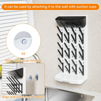 SuoXing Vertical Baby Bottle Drying Rack with Brush- Hold 16 Bottles - Large Breast Pump,Bottle Dryer Rack for Kitchen Countertop,Space Saving Bottle Stand Holder for Pacifiers,Pump Accessories,Grey