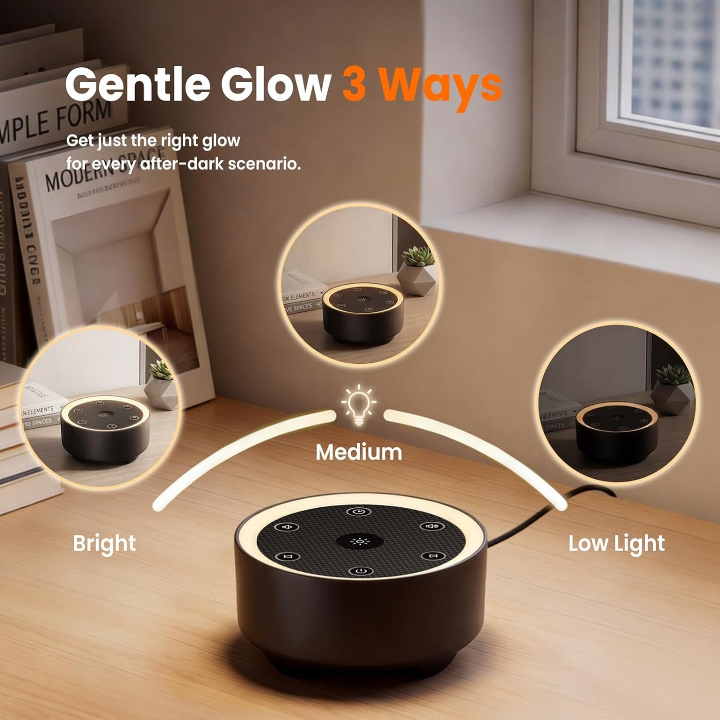 Kipcush White Noise Machine - 21 Soothing Non-Looping Sounds, Dimmable Night Light, & Blind-Touch Buttons | USB-Powered Portable Sleep Therapy for Babies, Adults, Office & Travel - White