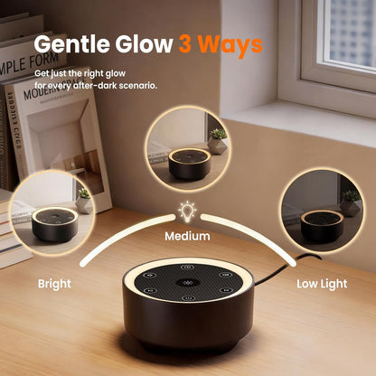 Kipcush White Noise Machine - 21 Soothing Non-Looping Sounds, Dimmable Night Light, & Blind-Touch Buttons | USB-Powered Portable Sleep Therapy for Babies, Adults, Office & Travel - White
