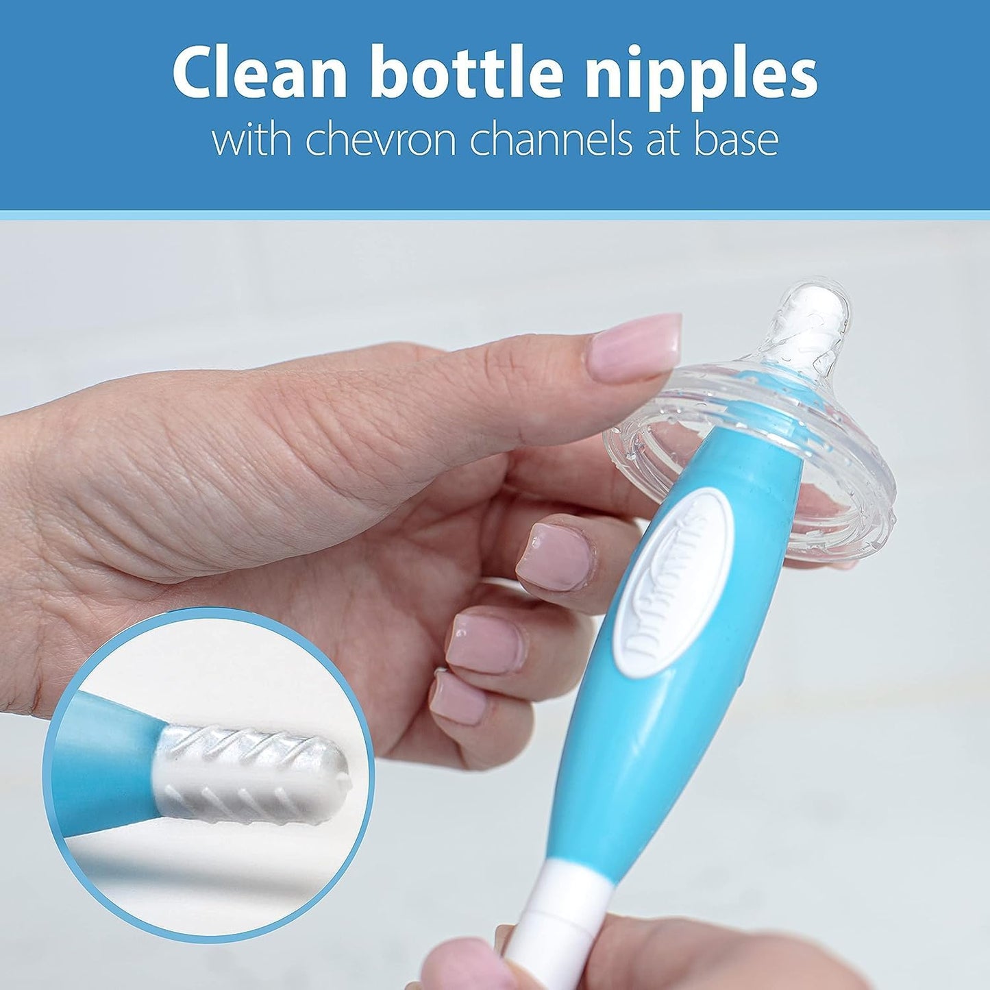Dr. Brown's Baby Bottle Drying Tower, Stand-Up Drying Rack with Soft Touch No Scratch Baby Bottle Cleaning Brush, Blue