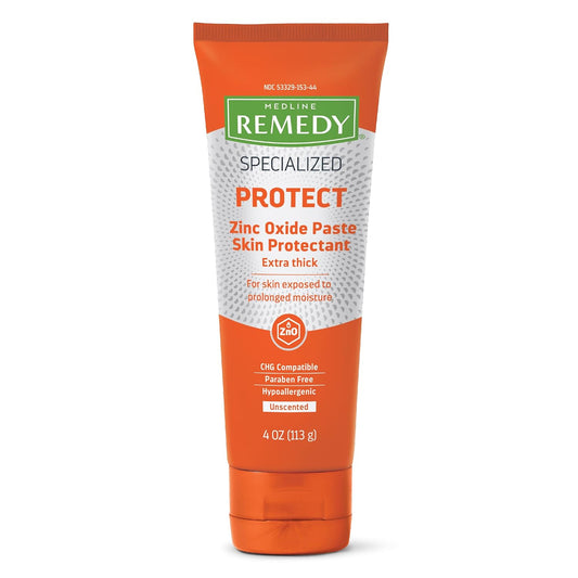 Medline Remedy Specialized Extra Thick Zinc Skin Paste (4 oz), Unscented, Micronized Zinc Oxide, Incontinence Cream, Diaper Rash, Barrier, Nourishing, Soothes Irritation, Wetness Protection