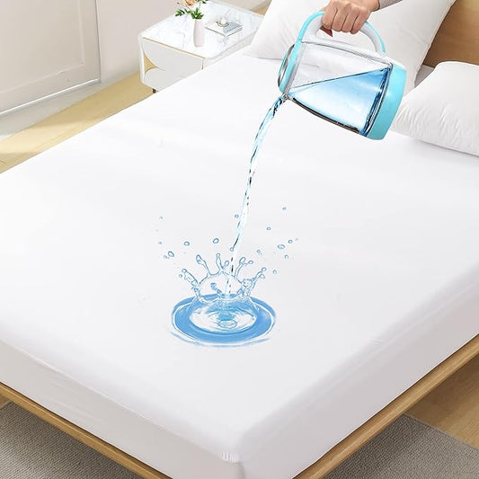 Full Size Waterproof Mattress Protector - Noiseless, Breathable, Machine Washable Fitted Mattress Cover with Deep Pocket up to 5”-21”（White）