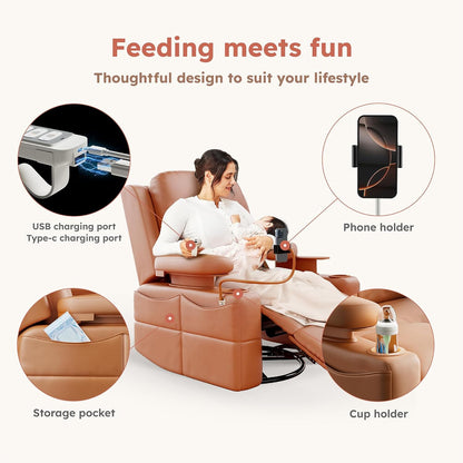 MAMAZING Lullapod Power Nursery Recliner Rocking Chair, Triple Motor Power Recliner with HugAssist Armrest, 270° Swivel Glider and Quiet Rocking Chair Nursery with Dual Charging Port and Storage