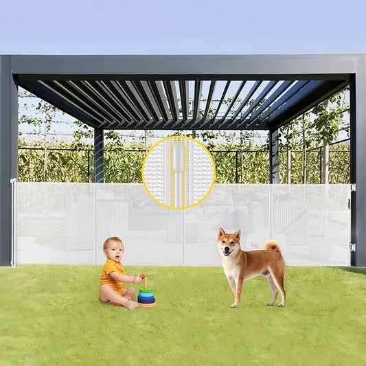 Reinforced 42” Tall x 160” Extra Wide Retractable Baby Gates with Support Rods, Extra Tall Baby Gate for Wide Openings, Pet Gates for Dogs Extra Wide Dog Gates for Doorways Indoor Outdoor, White