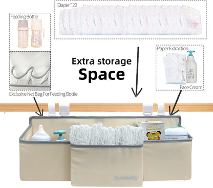 Hanging Baby Diaper Caddy, 3-in-1 Diaper Caddy Organizer Holder For Baby Crib, Nursery Organization Diaper Stacker Storage For Crib, Changing Table-Grey