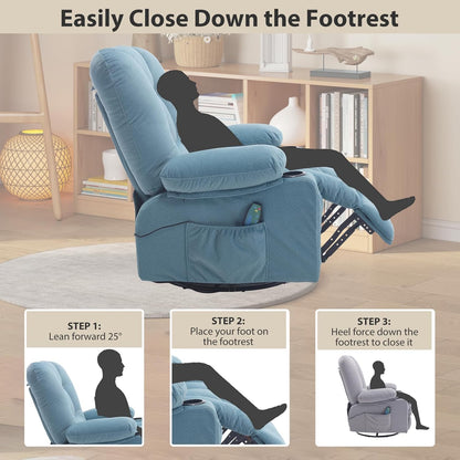 Rocker Recliner Chair with Massage and Heat, Oversized Rocking Nursery Recliners Overstuffed Swivel Glider with Cup Holder, Fabric Manual Single Sofa for Living Room, Beige