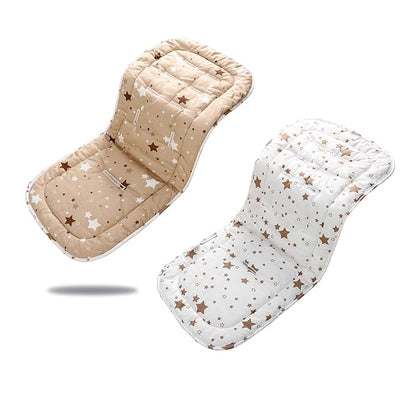 Baby Stroller Cushion,Infant Car Seat Insert-Reversible Universal Breathable and Soft Newborn seat Liner for Stroller,100% Cotton Seat Pad Liner for Newborns-34x78cm,1 Pack(White + Brown Stars)