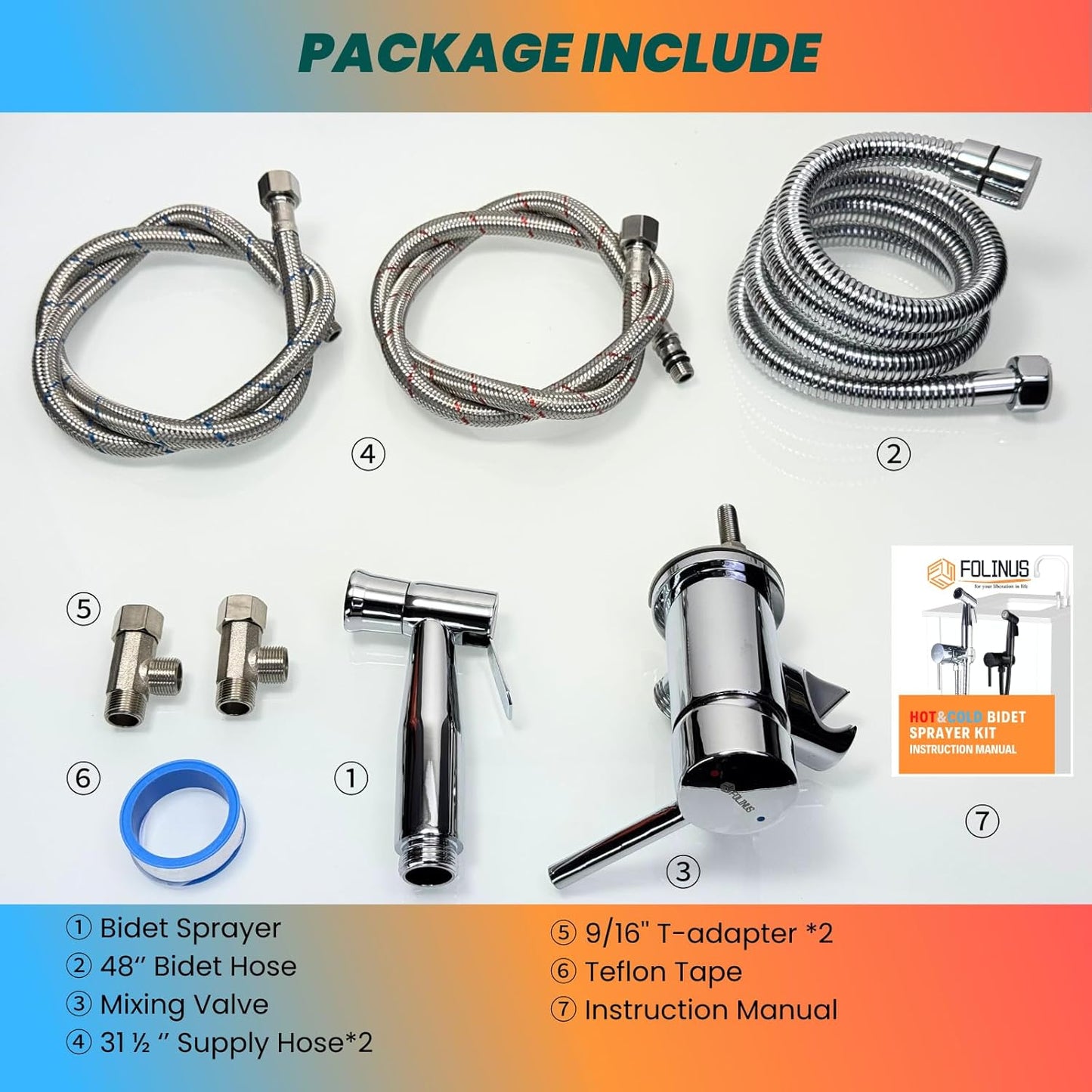 Handheld Bidet Sprayer for Toilet Warm Water Mounted on The Bathroom Vanity，Stainless Steel Hot and Cold Bidet Sprayer with Brass Mixing Valve for Feminine Hygiene (Chrome)