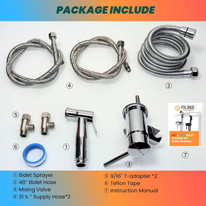 Handheld Bidet Sprayer for Toilet Warm Water Mounted on The Bathroom Vanity，Stainless Steel Hot and Cold Bidet Sprayer with Brass Mixing Valve for Feminine Hygiene (Chrome)