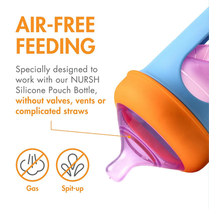 Boon Nursh Food-Grade Silicone Baby Bottle Nipples - Fast Flow - Baby Bottle-Feeding Supplies Fits All Boon Nursh Bottles - Colorblock - 3 Count - Ages 6 Months and Up