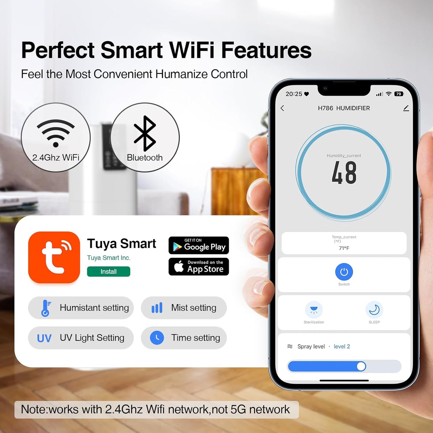 Honovos Smart Humidifiers Large Room Bedroom Home, 2.11Gal(8L) Quiet Top Fill Cool Mist Humidifier, Smart App & Remote Control, 3 Speed Humidifier with 360° Nozzle, Humidity Setting for Baby Office