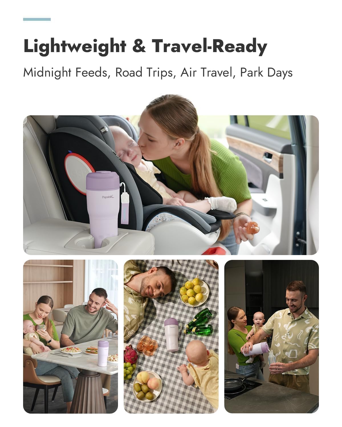 Papablic Portable Bottle Warmer, 85W Fast Baby Bottle Warmer for Travel & Home, Heats Breastmilk & Formula & Water, 4 Temperature Settings, Wide Mouth, Fits Car Cup Holder