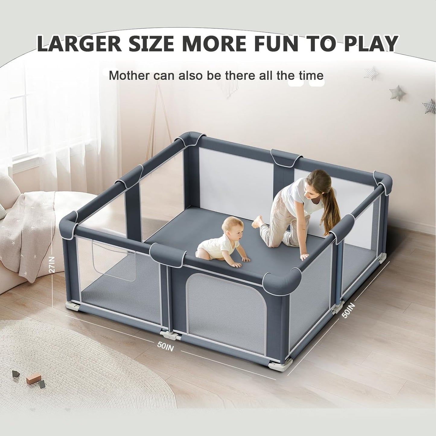 G TALECO GEAR Foldable Playpen for Babies and Toddlers, 71"x79" Portable Play Yard with Mat, Kids Collapsible Play Pen with Sturdy Metal Frame & Mesh Walls, Indoor & Outdoor Baby Fence Play Area