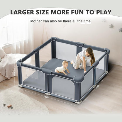 G TALECO GEAR Foldable Playpen for Babies and Toddlers, 71"x79" Portable Play Yard with Mat, Kids Collapsible Play Pen with Sturdy Metal Frame & Mesh Walls, Indoor & Outdoor Baby Fence Play Area