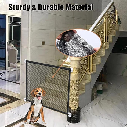 Mesh Gates for Kids or Pets, Magic Pet Gate for The House, Portable Baby Puppy Safety Fence Guard for Stairs and Doorways, Easy Install Anywhere, 43" W x 30" H, 8 Hooks