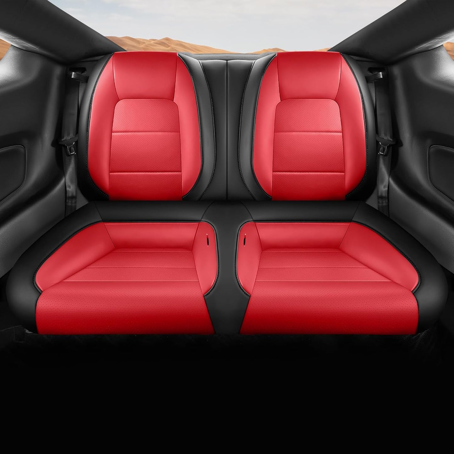 Custom Fit Ford Mustang Convertible Seat Cover 2015 2016 2017 2018 2019 2020 2021 2022 2023 2024 2025 2026, Faux Leather Car Seat Cover Full Set (Convertible-Red+Balck)