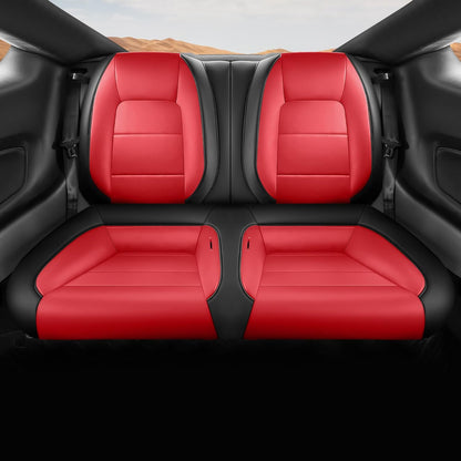 Custom Fit Ford Mustang Convertible Seat Cover 2015 2016 2017 2018 2019 2020 2021 2022 2023 2024 2025 2026, Faux Leather Car Seat Cover Full Set (Convertible-Red+Balck)