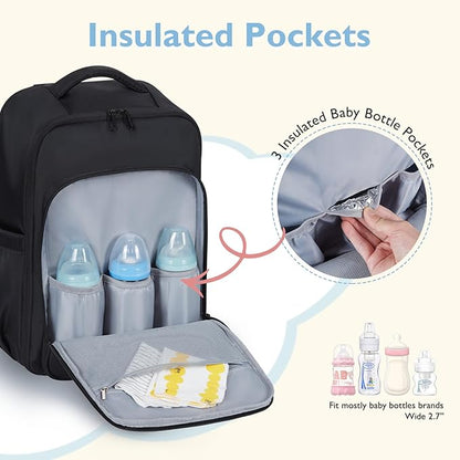 mommore Diaper Bag Backpack Large Baby Bag 37L with 15.6'' Laptop Sleeve Mom Bags with Insulated Pockets, Changing Pad, Stroller Straps, Travel, Work