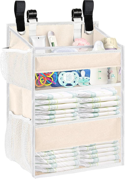 Ofiray-home Hanging Diaper Organizer for Changing Table,Cribs,Car,Playard or Wall & Nursery Organization-Durable 2-Tier Diaper Organizer with Mesh Pockets and Viewable Design, Won't Deform, Light Gray