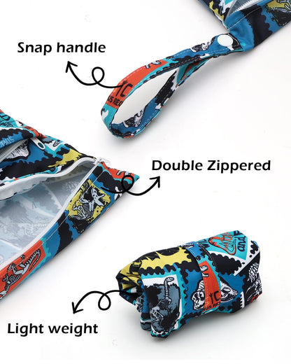 ALVA ALVABABY 3 Cloth Diaper Wet Dry Bags Waterproof Reusable with Two Zippered Pockets Travel Beach Pool Daycare Soiled Baby Items Yoga Gym Bag for Swimsuits or Wet Clothes Small medium Large - Colors A