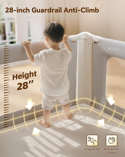 Bed Rail for Toddlers, Thickened & Reinforced Baby Bed Rail Guard forTwin Bed with Double Child Lock, Upgraded Toddler Bedrails with Height Adjustable, Grey, 1Side 39" Lx28 H