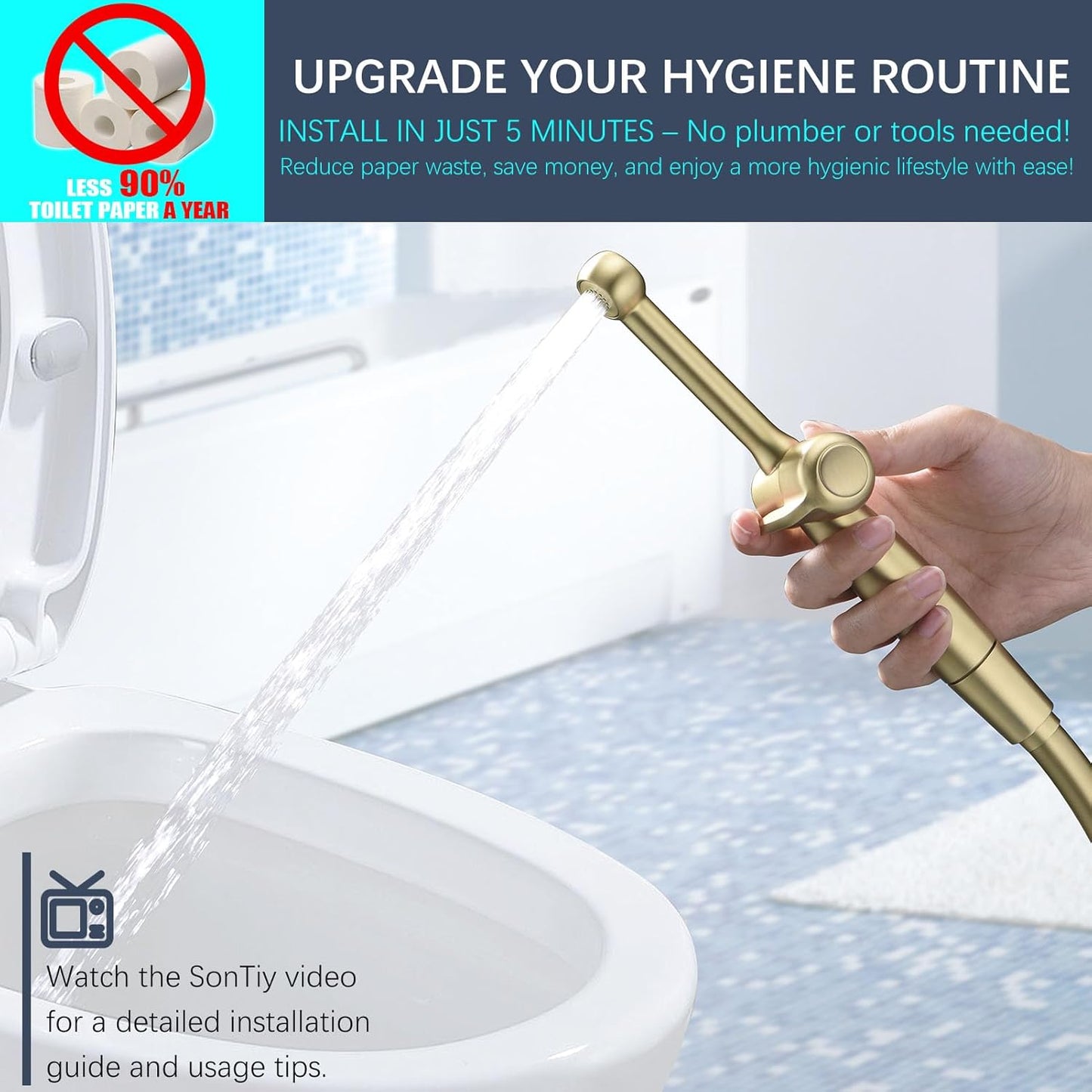 SonTiy Handheld Bidet Sprayer for Toilet, White Cloth Diaper Toilet Sprayer Attachment with Backflow Preventer, Adjustable Water Pressure Toilet Jet Spray for Feminine Wash