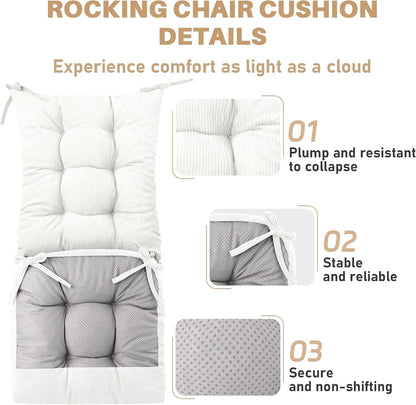 Rocking Chair Cushion with Ties Non-Slip Outdoor Rocking Chair Cushion Set Waterproof Fade-Resistant Porch Garden Patio Glider Rocker Cushions