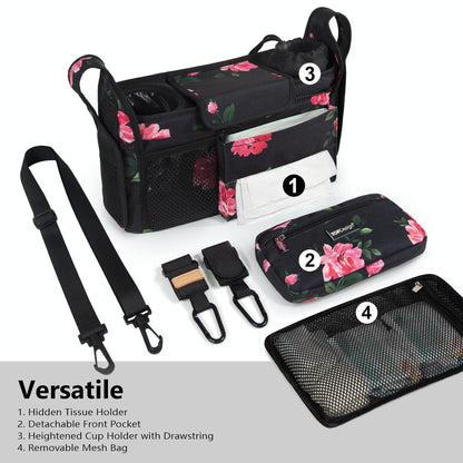 TOPDesign Universal Baby Stroller Organizer, Stroller Caddy with Detachable Mesh Bag & Heightened Insulated Cup Holders & Non-Slip Secure Hooks Accessories, Fits Most Strollers (Checkerboard) - Colors B