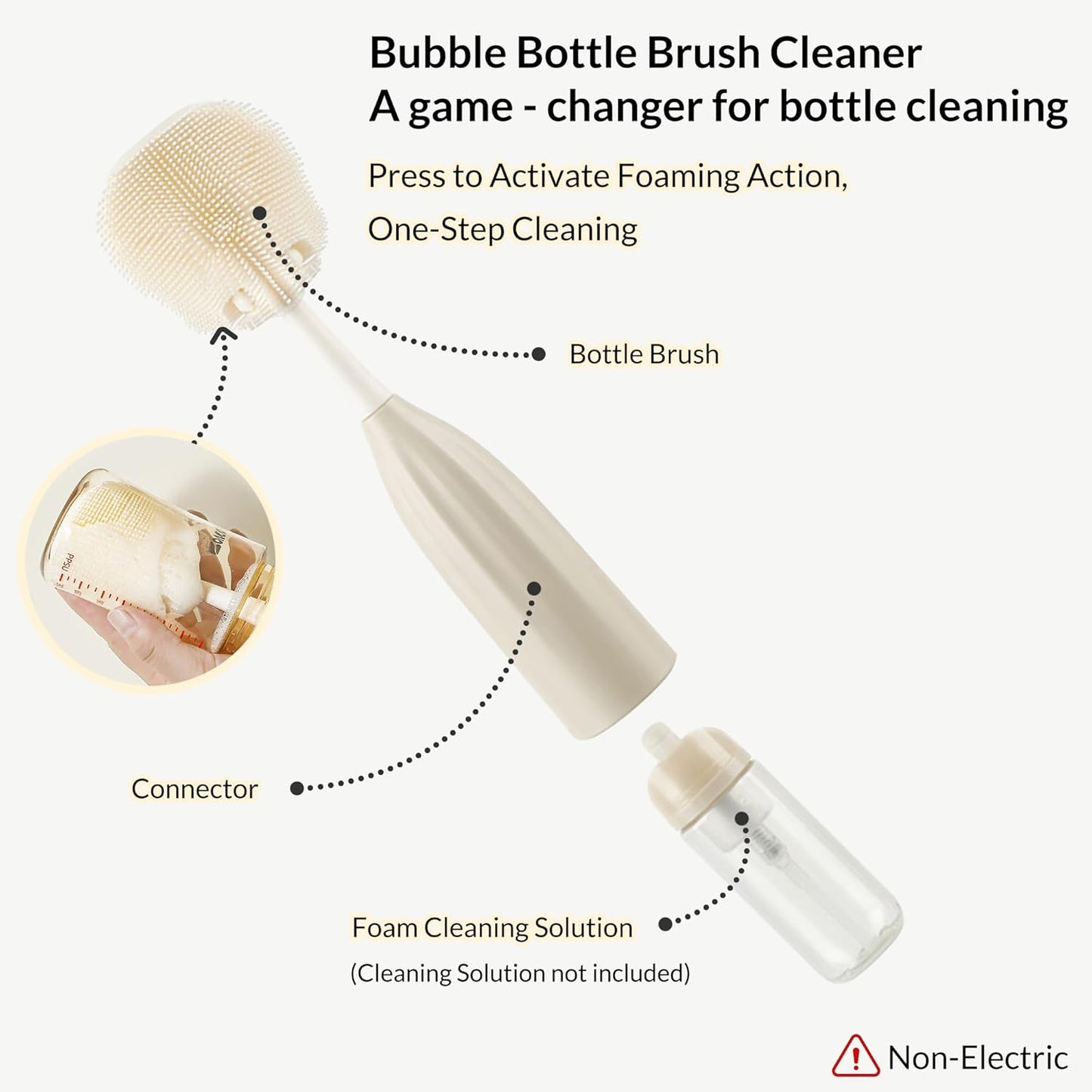 Baby Bottle Brush Kit with Push-Press Bubble and Drying Rack for Bottle Cleaning, Bendable Bottle Cleaner Brush for Baby Bottles, Breast Pumps, Nipples, Straws and More. Perfect for Home&Travel (Pink)