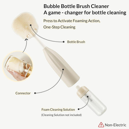 Baby Bottle Brush Kit with Push-Press Bubble and Drying Rack for Bottle Cleaning, Bendable Bottle Cleaner Brush for Baby Bottles, Breast Pumps, Nipples, Straws and More. Perfect for Home&Travel (Pink)