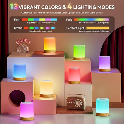 Auxmir LED Night Light Bedside Lamp Touch and Remote Control Dimmable Tabletop 13 Colors Changing 5 Brightness Adjustable Rechargeable Portable Lamp for Baby Kids Bedroom Living Room Outdoor Camping