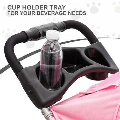 MoNiBloom Foldable Pet Stroller with Weather Cover, 3 Wheels Pet Strolling Cart for Small/Medium Dogs and Cats with Storage Basket and Cup Holder, Breathable and Visible Mesh for All-Season, Black