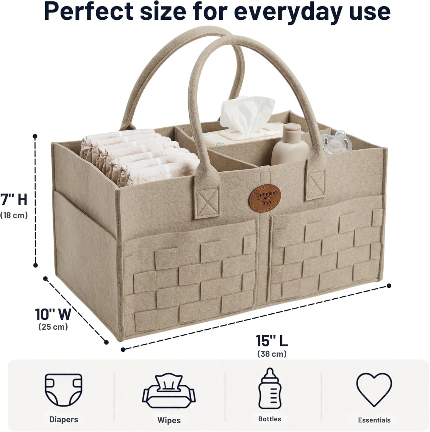 Baby Diaper Caddy Organizer for Nursery – Large Felt Storage Basket for Baby Essentials, Wipes & Diapers – Portable Nursery Organizer Bin for Changing Table or Living Room Light Grey